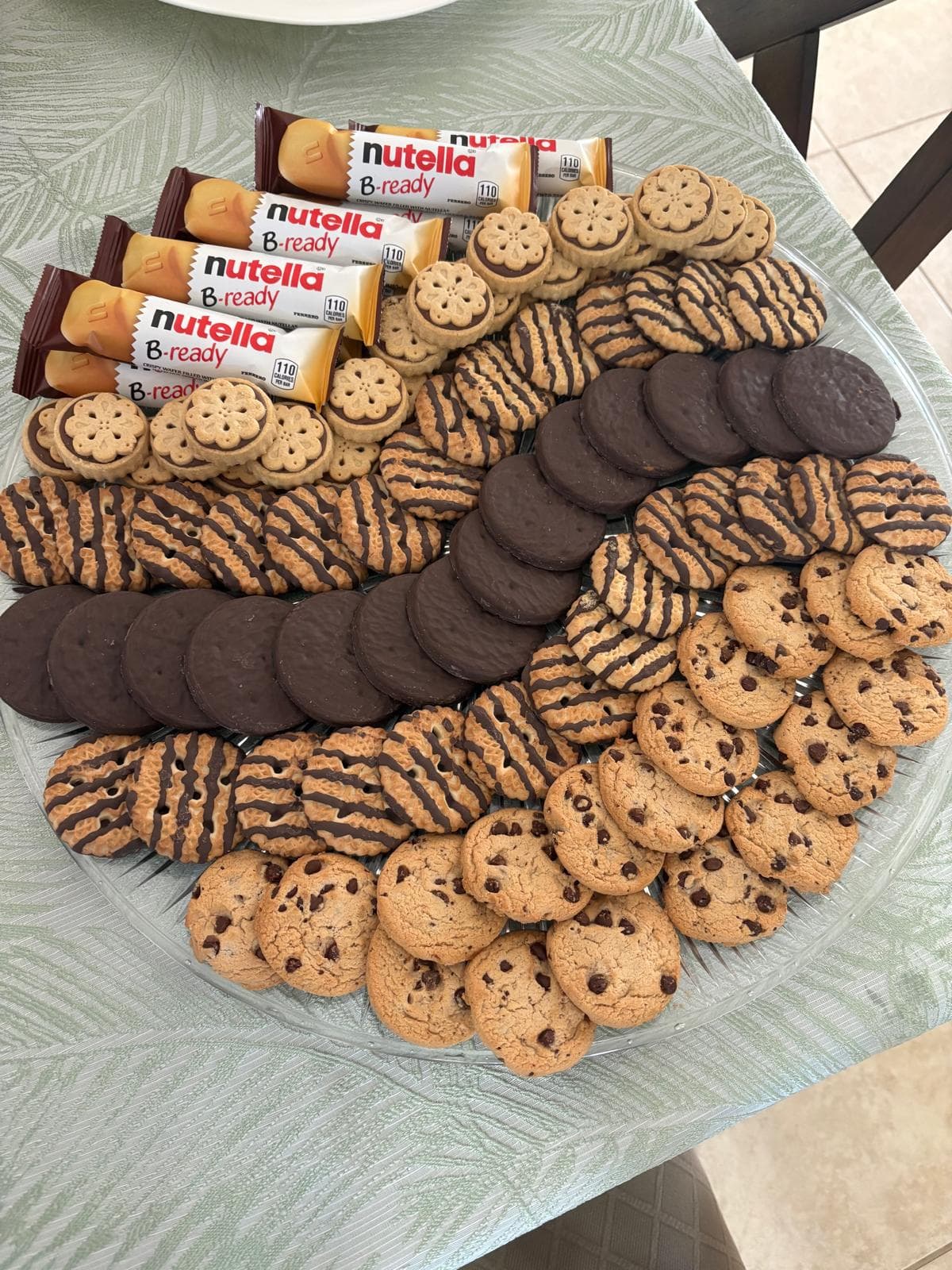 Assorted cookie platter with chocolate chip and chocolate-striped cookies